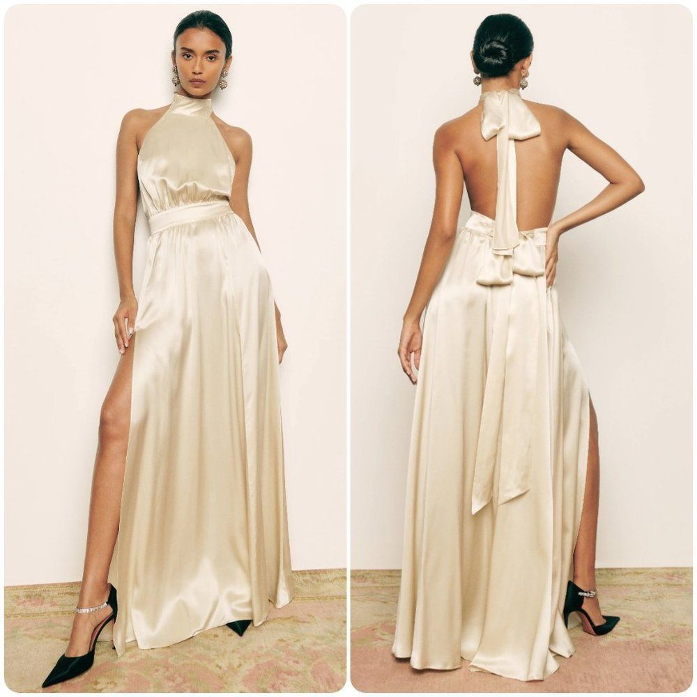 Reformation Alani Silk Dress in Ivory